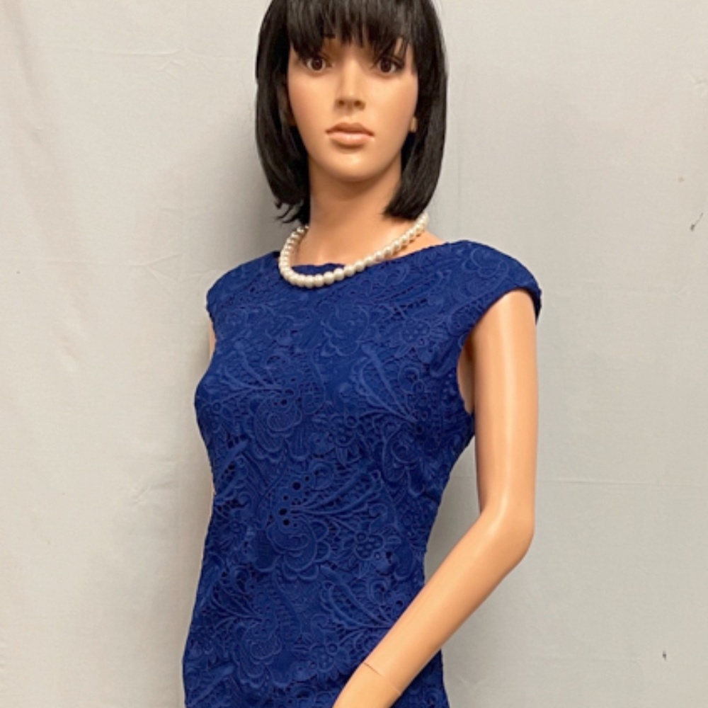 RALPH LAUREN Blue Lace‎ Sleeveless Cotton Shift Dress 4